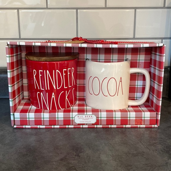 Rae Dunn Other - Rae Dunn small reindeer snacks canister with cocoa mug.